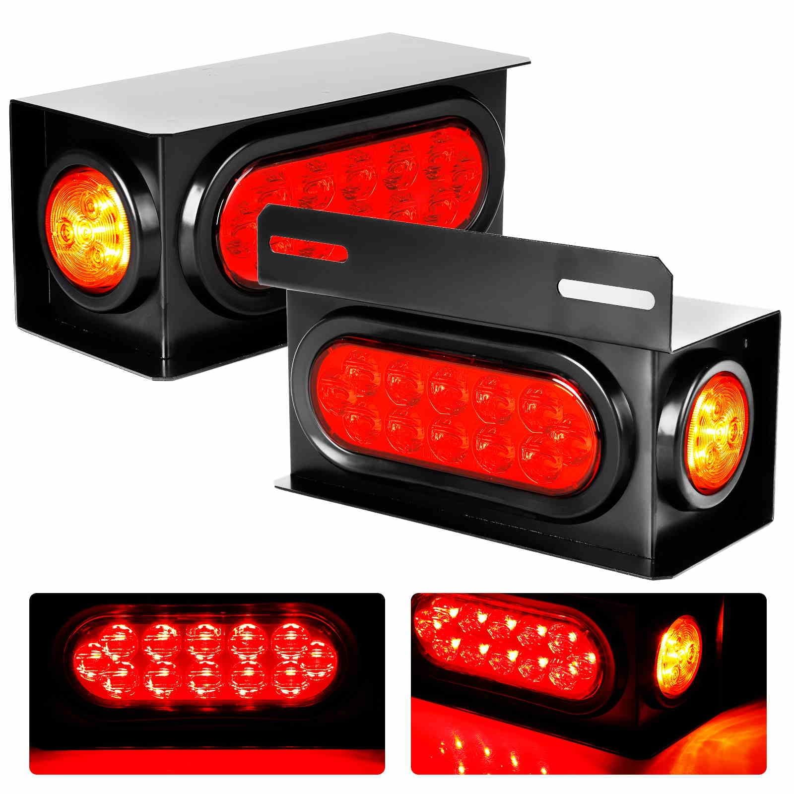 Cyfie Trailer Light Boxes, 2PCS Steel Waterproof Trailer Tail Lights with 2 Inch Round Yellow Side Marker Lights and 6 Inch Oval Red LED Trailer Light (Red Yellow)