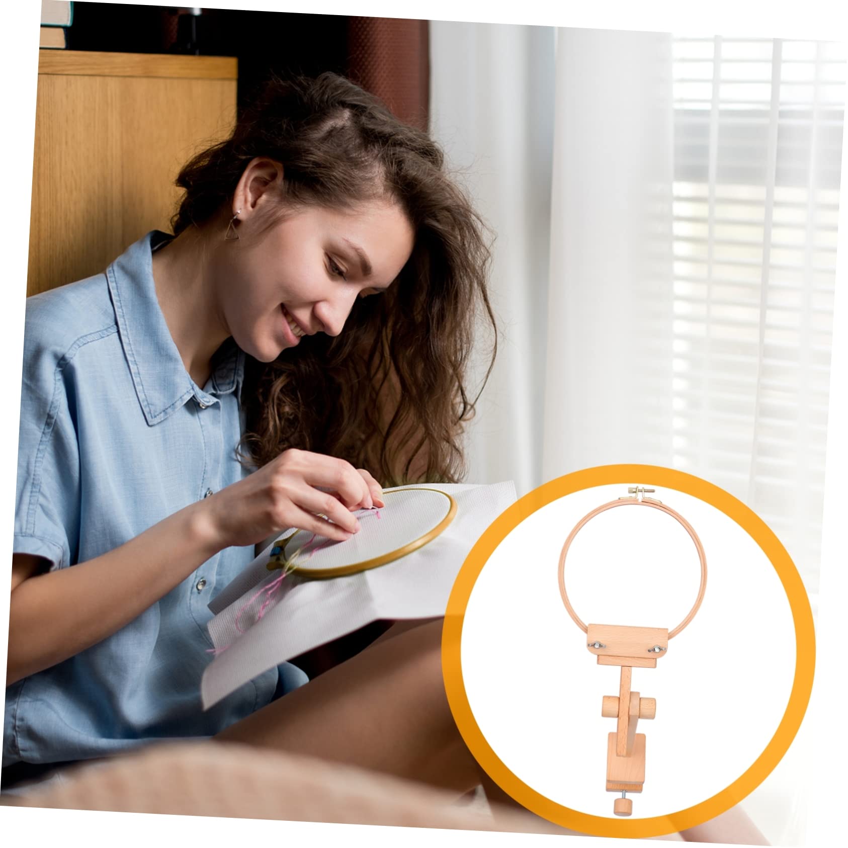 UTHCLO Bastidor de Bordado de Madera Ajustable para Mesa, Soporte Rotatorio 360° 20 Aros para Punto de Cruz, Herramienta Artesanal para Manualidades DIY para Aficionados y Principiantes