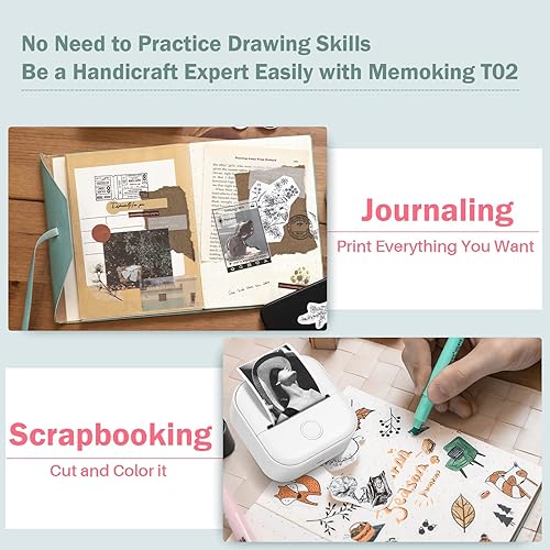 Miniatura 2 de Memoking Impresora térmica de bolsillo T02 y estuche de impresora White Bunny