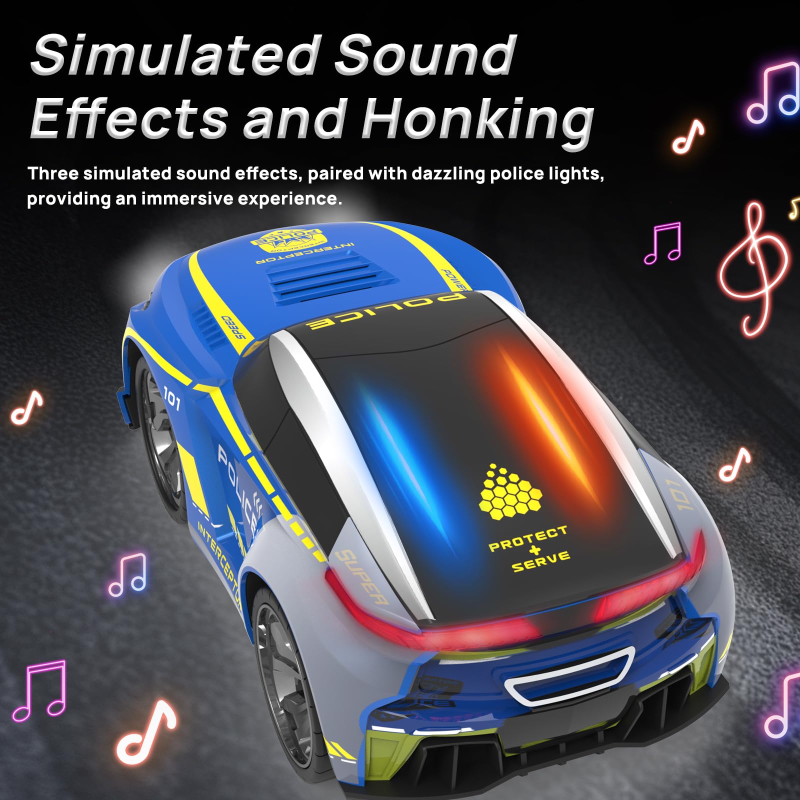 BORSTOYPRO Macchina Polizia Telecomandata per Bambini con Funzioni Vocali Multiple, Auto polizia RC giocattolo per ragazzi con cambio di voce, luci lampeggianti, suoni di sirena regalo per ragazzi rag