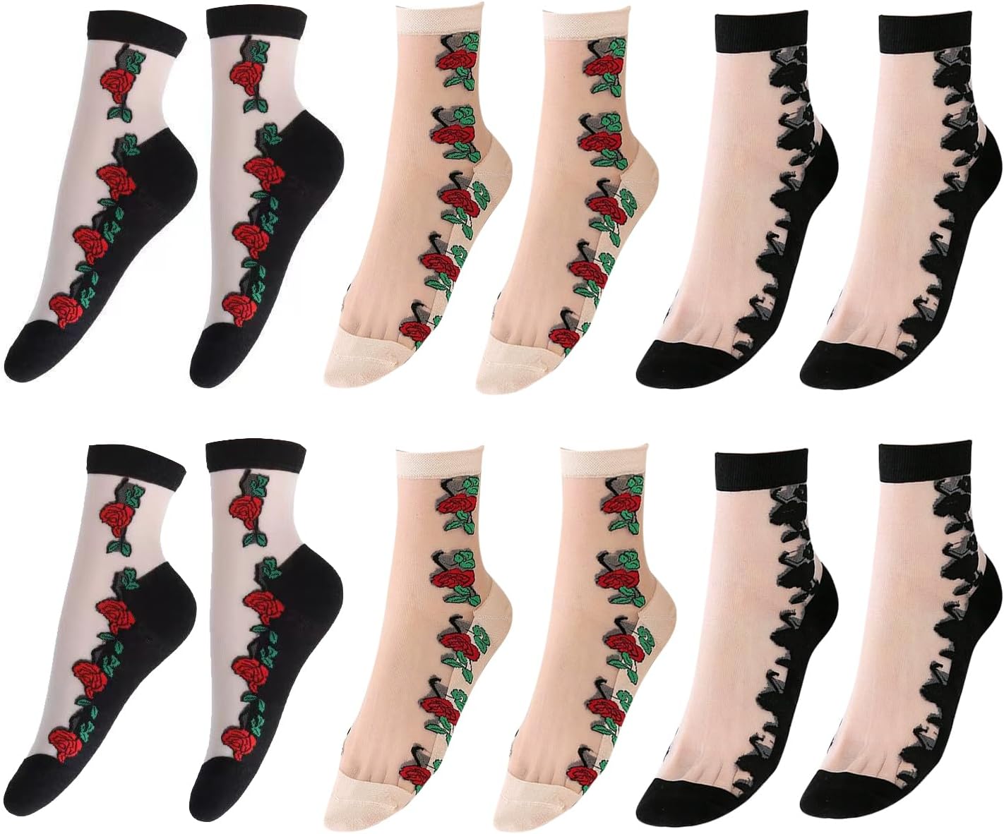 YYaaloa Sheer Socks See Through Summer Thin Ankle Socks Checkered Dot Striped Plaid for Women