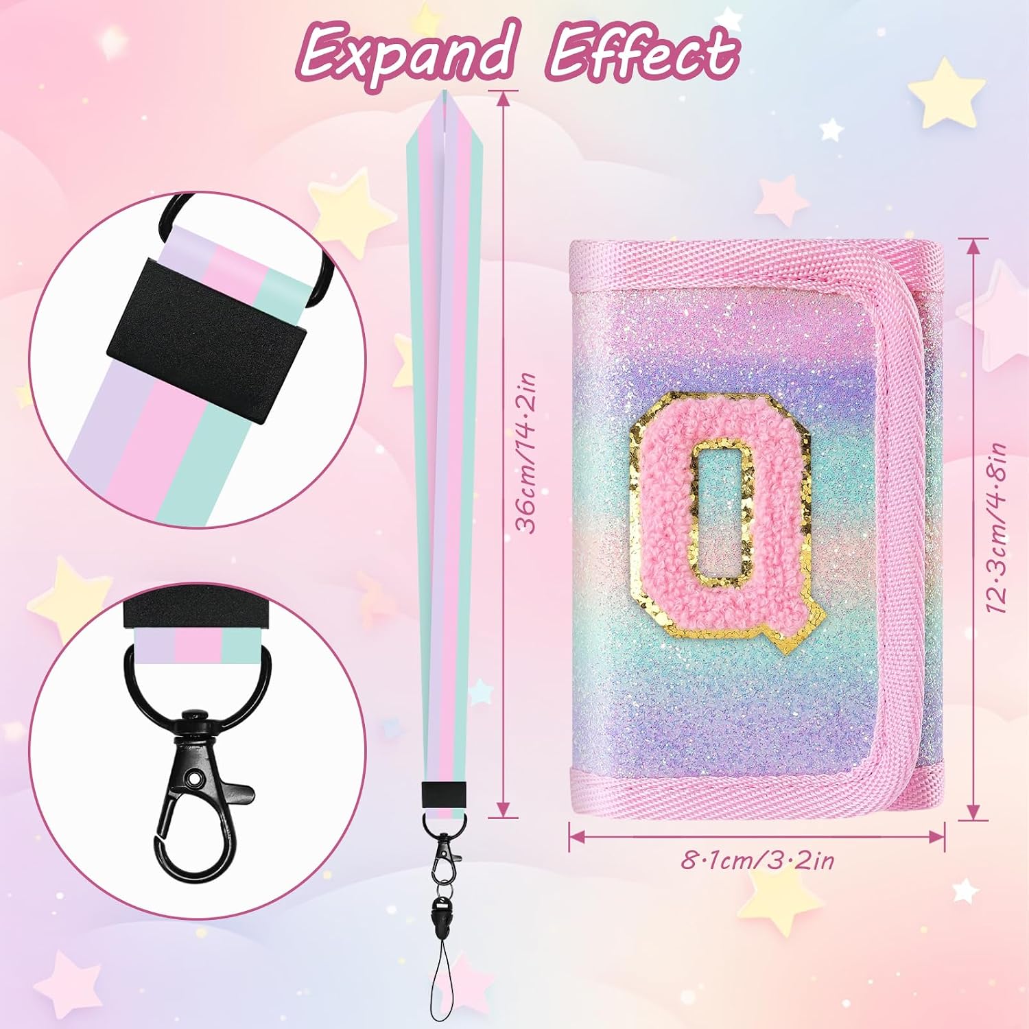 sundee Novelty Wallets with Lanyard for Kids Girls Trifold Wallet with with Initials Personalized Letter Birthday Gifts for Travel Hiking Sport Pink-Q