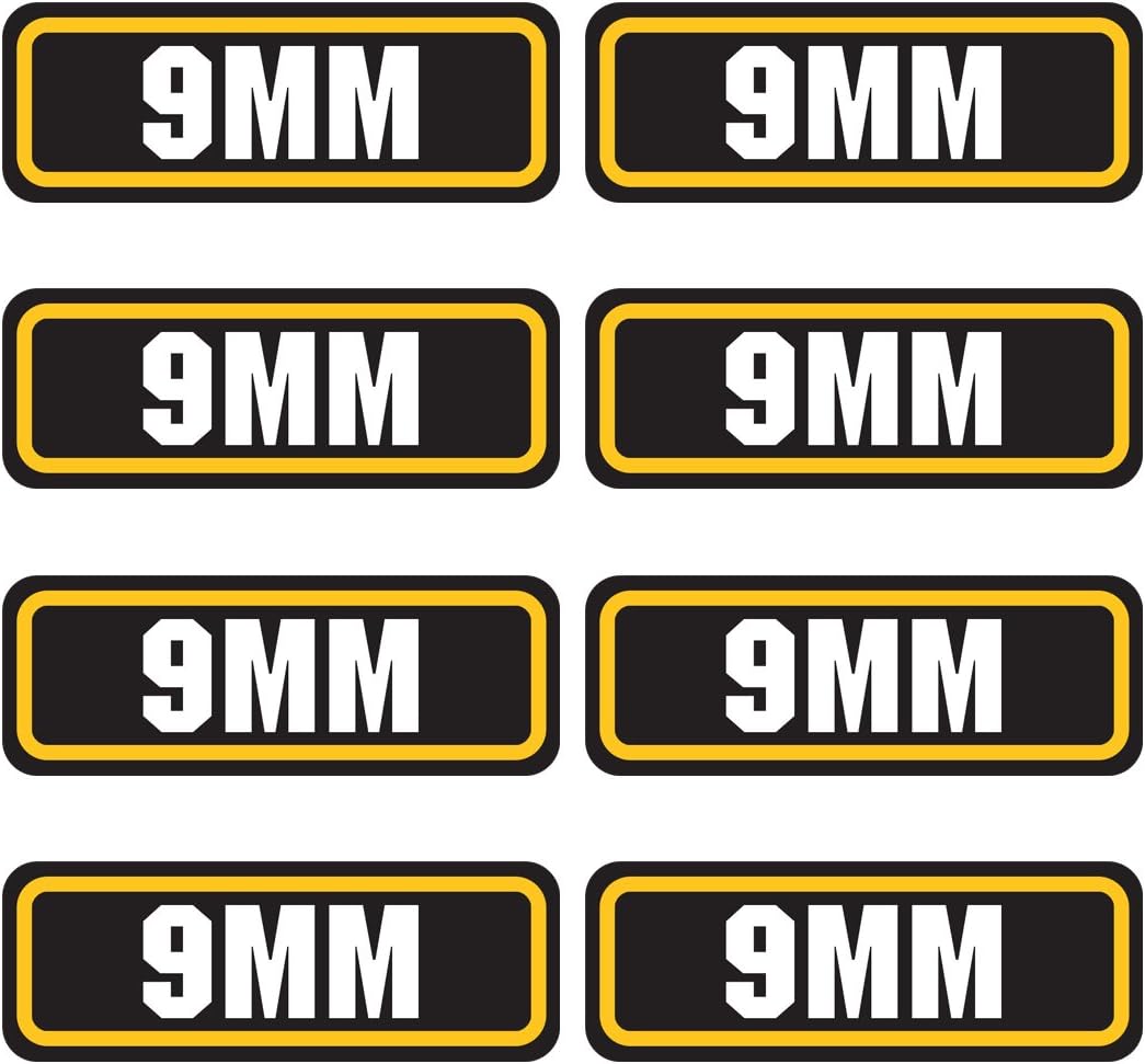 9mm Ammo Box Sticker, (3"x1.06",8 Pack) Vinyl Decals for Ammo Cans Metal, Storage Box, Gun Cases, Bullet Box & Ammo Pouch Labels for Organizing