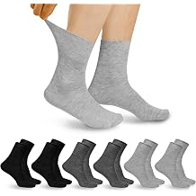 AOMIG Diabetic Socks for Men Cotton Light Compression Neuropathy Crew Socks, 6 Pairs Solid Wide Calf Loose Sock for Swollen Feet Multiple Colors Thin Seamless Non Binding Moisture Management