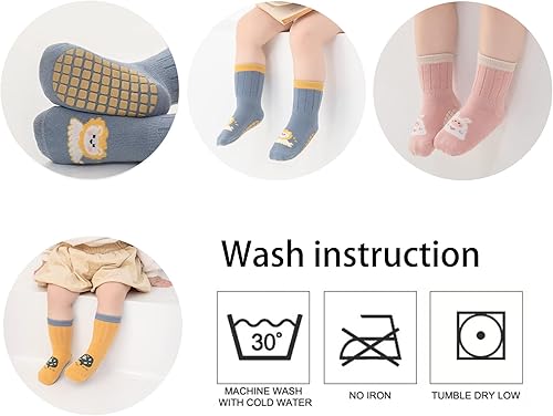 Miniatura 6 de Calcetines antideslizantes para bebés con agarres, bonitos calcetines antideslizantes para niños pequeños y niños, 5 pares