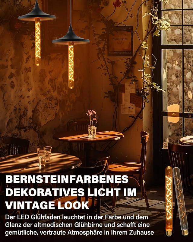 BrightArk Vintage E27 LED Izzó - 30 cm Hosszú Dimmelhető Edison Retro Dekoratív Lámpa 4W - Borostyán Spirál Steampunk Fali Világításhoz 2700