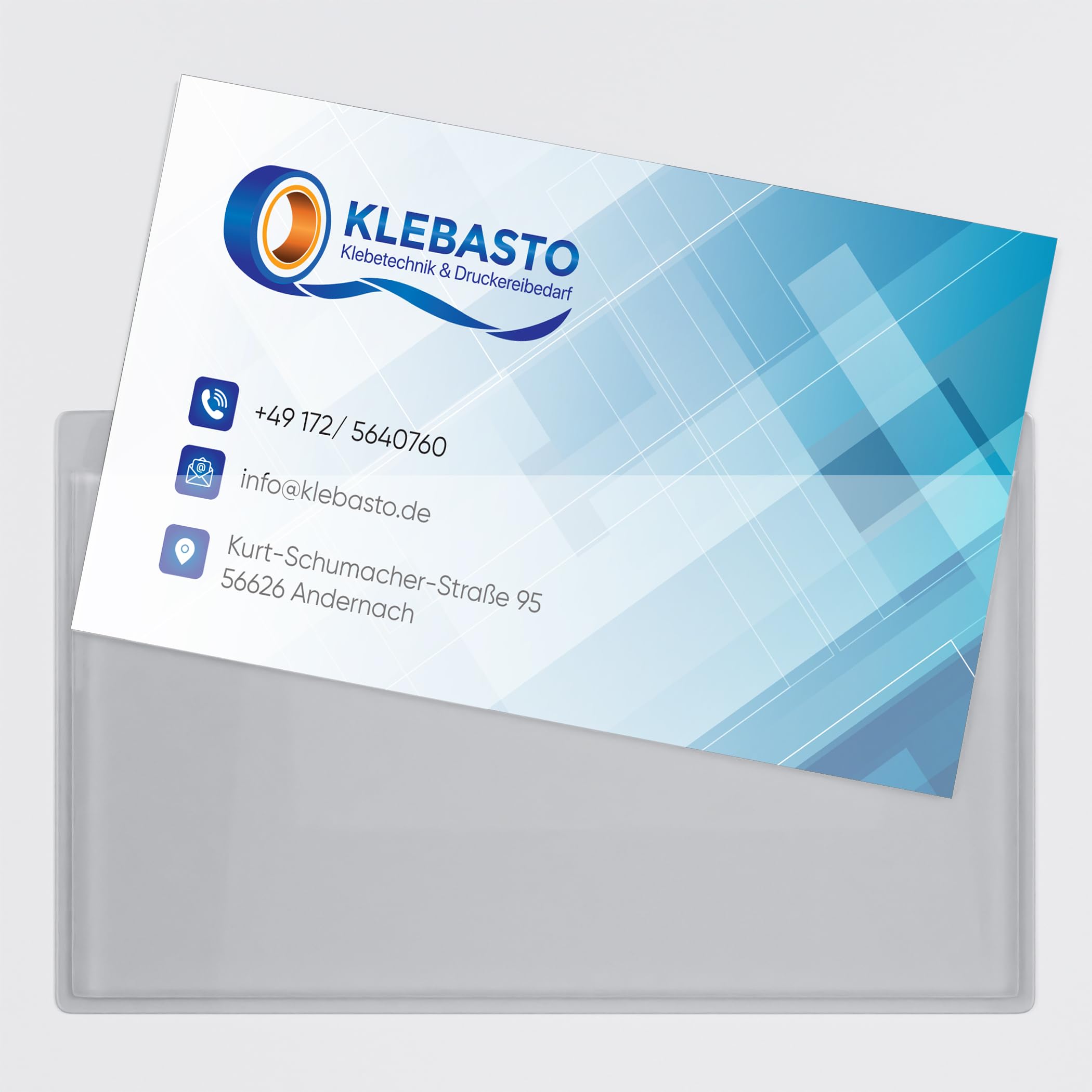 Visitenkartentaschen selbstklebend | transparent | Visitenkartenhüllen zum kleben | Kartenhüllen zum einkleben | Selbstklebetaschen Glasklar Vorderfolie verkürzt (100)