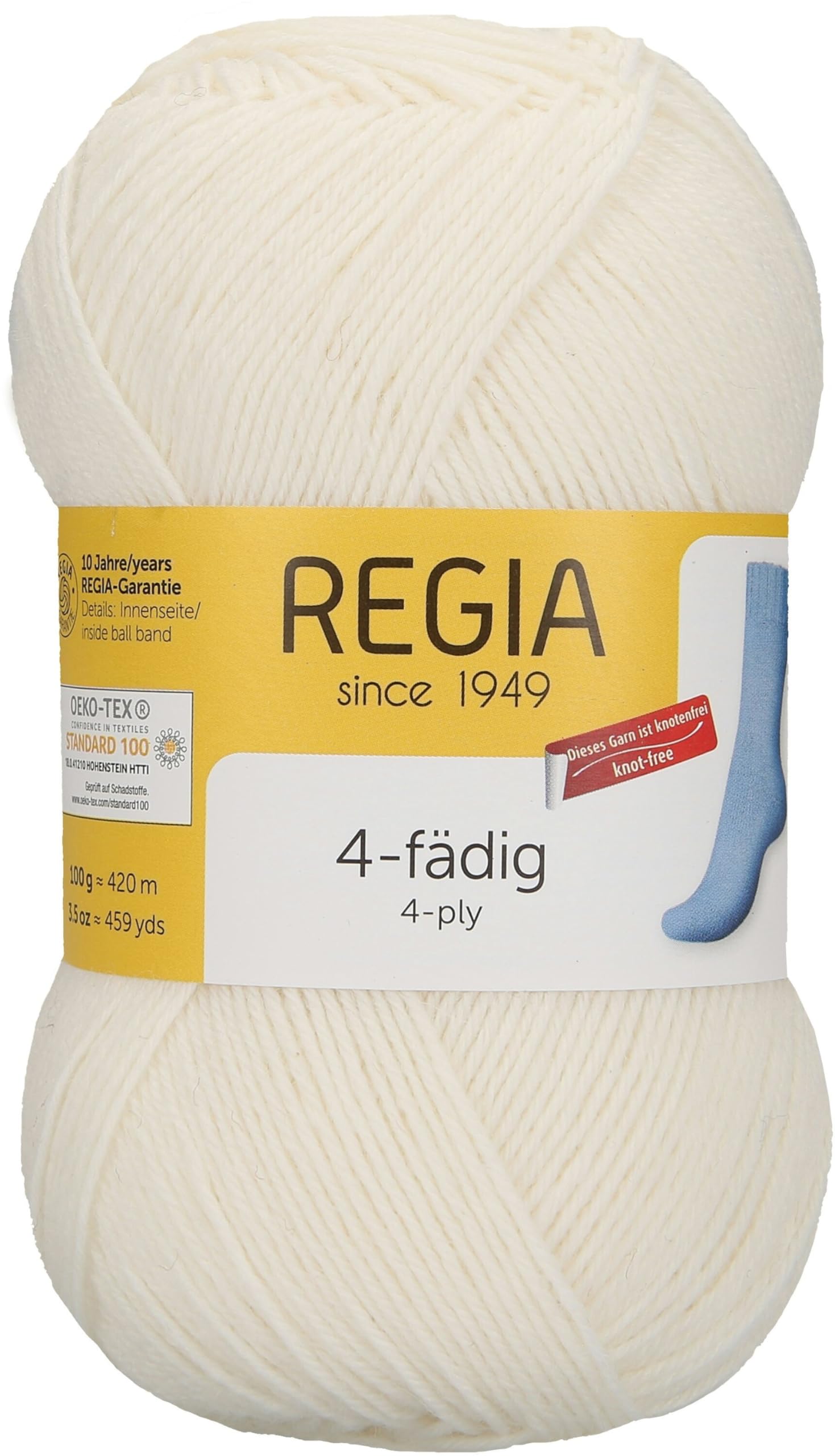 4-PLY 100g From REGIA - SUPER WHITE (02080) - 100g / Approx. 420m Wool