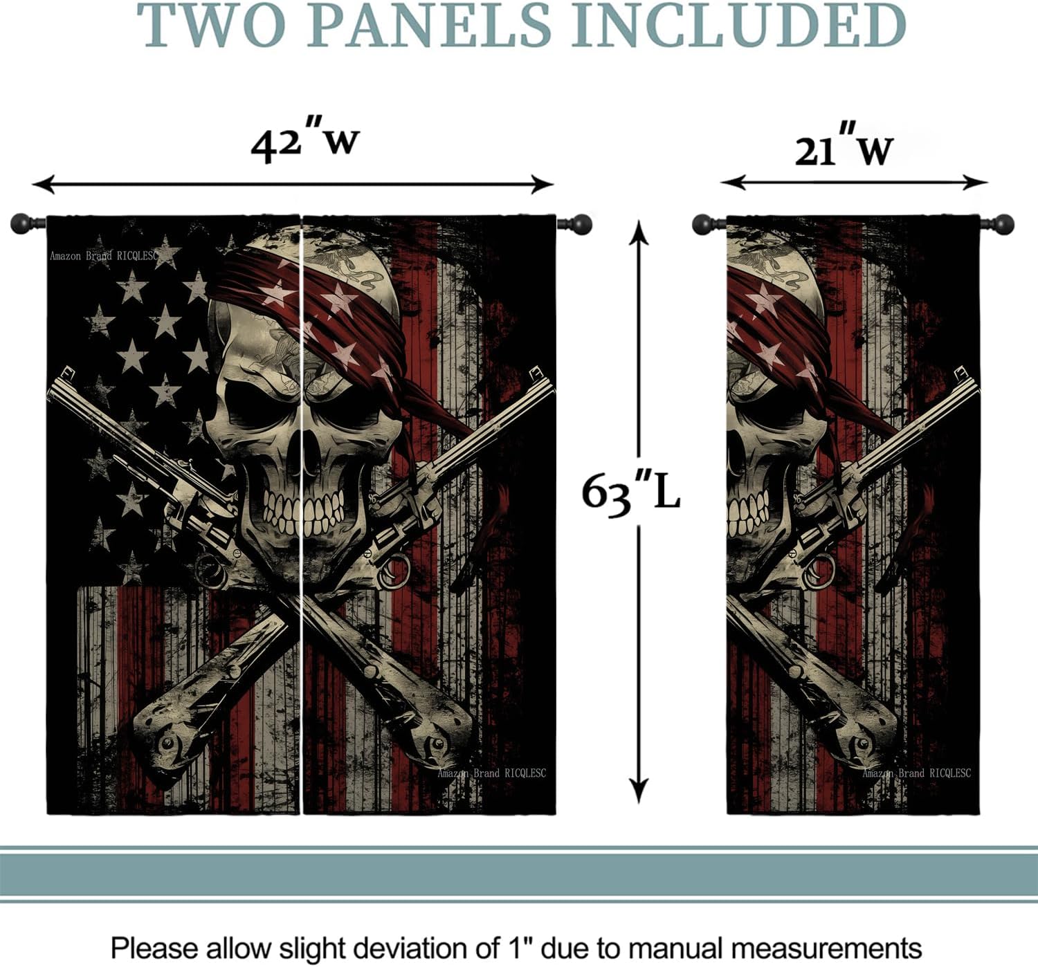 American Flag Skull Boy Girls Blackout Curtains,Independence Day Gothic Pirate Crossbones Vintage, 2 Panel Rod Pocket Thermal Insulated Drapes for Bedroom Living Kids Room Deco 42x63 inch