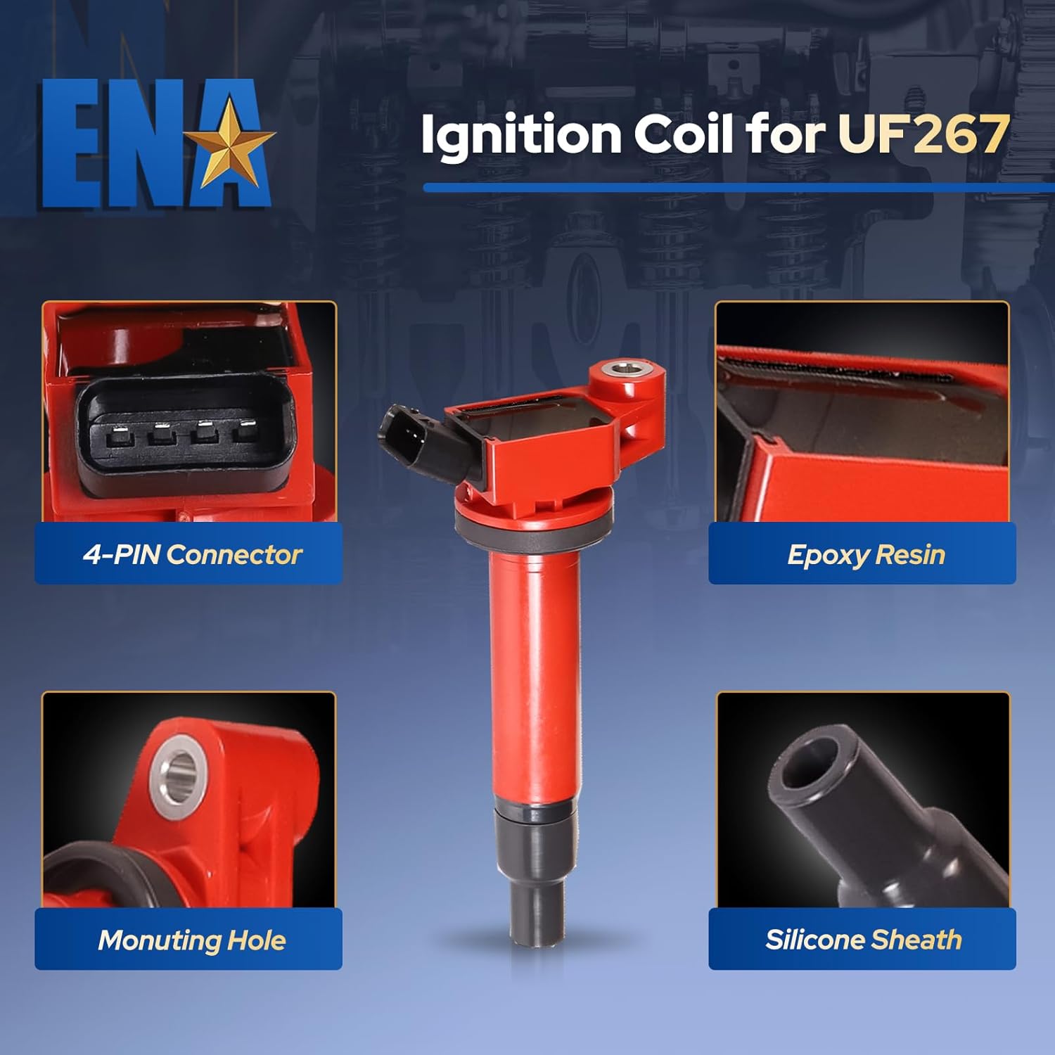 ENA Pack of 6 Red Ignition Coil 3.0 3.3 V6 Compatible with Lexus Toyota Avalon Camry Highlander Sienna Solara ES300 RX300 ES RX 300 1999 2000 2001 2002 2003 2004 2005 2006 2007 2008 Coils for UF267