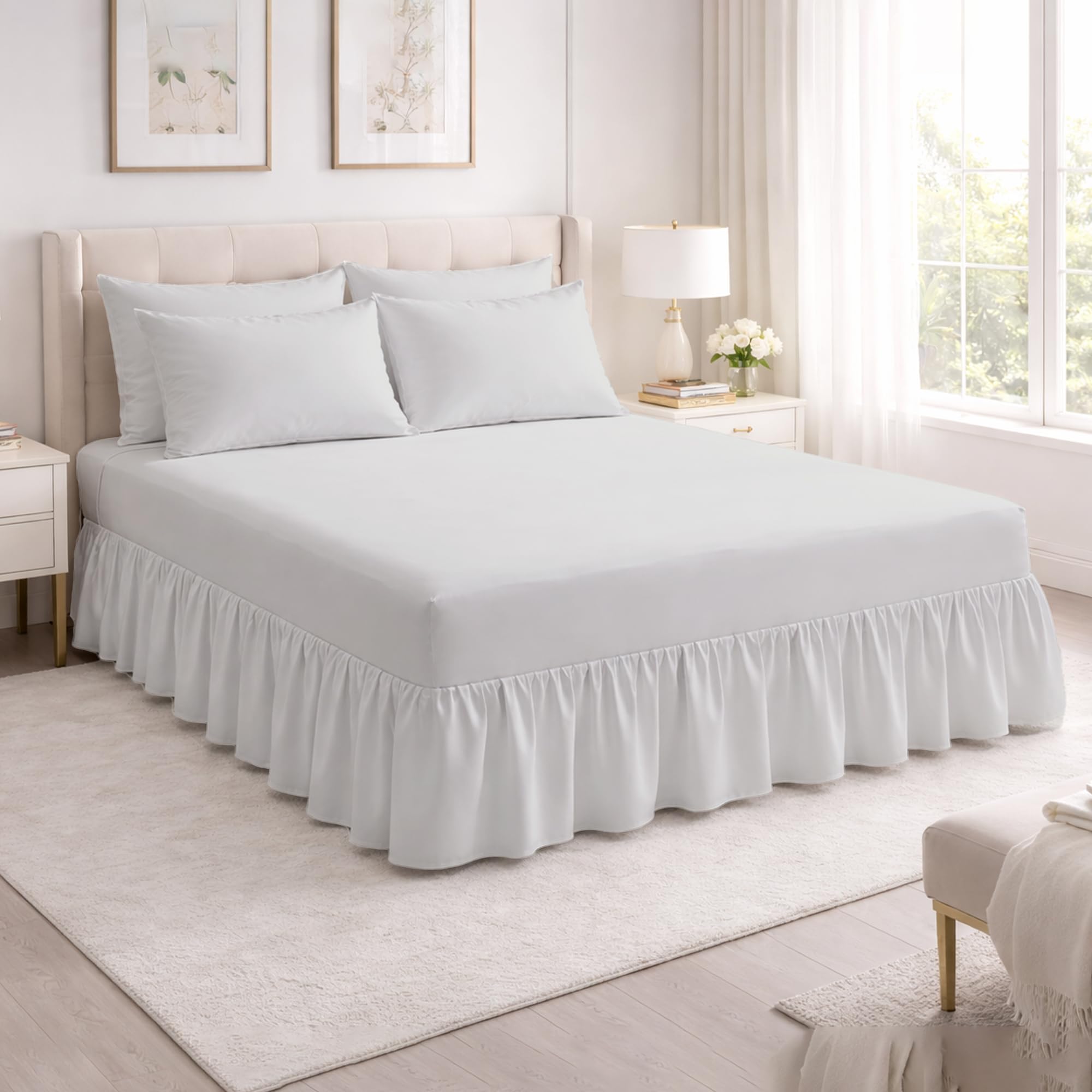 Reliance Bedding 100% Egyptian Cotton Single Valance Fitted Sheet – 400 Thread Count Luxury Double Bed Sheet with Elegant Frill, Ultra-Soft, Breathable & Durable