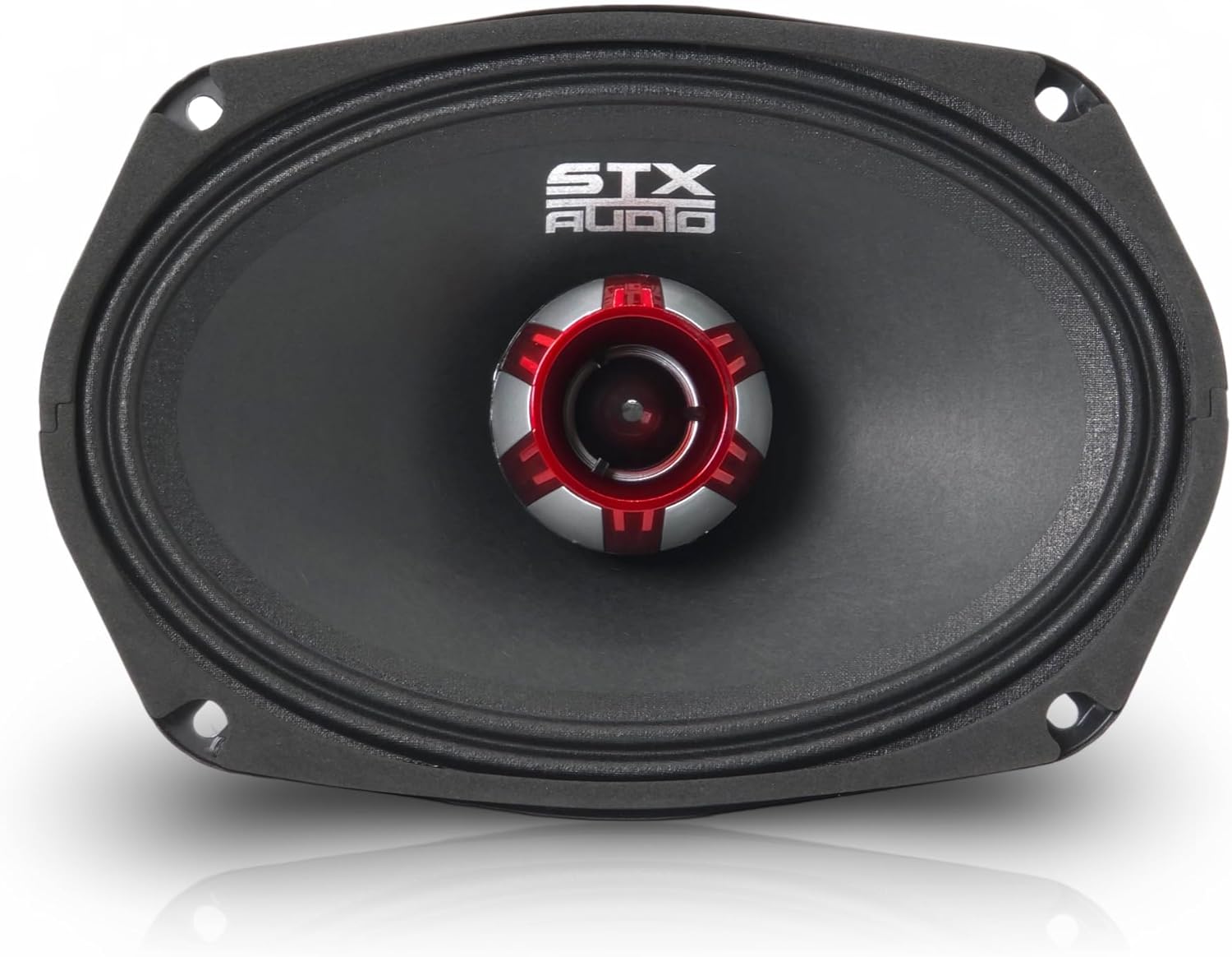 STX Audio X69.2R 6x9 Midrange Speaker, 950 Watts Max Power, 4 Ohm, 91 dB Sensitivity, High Capacitor, Black Press Paper Cone with Red Grills for Car Audio