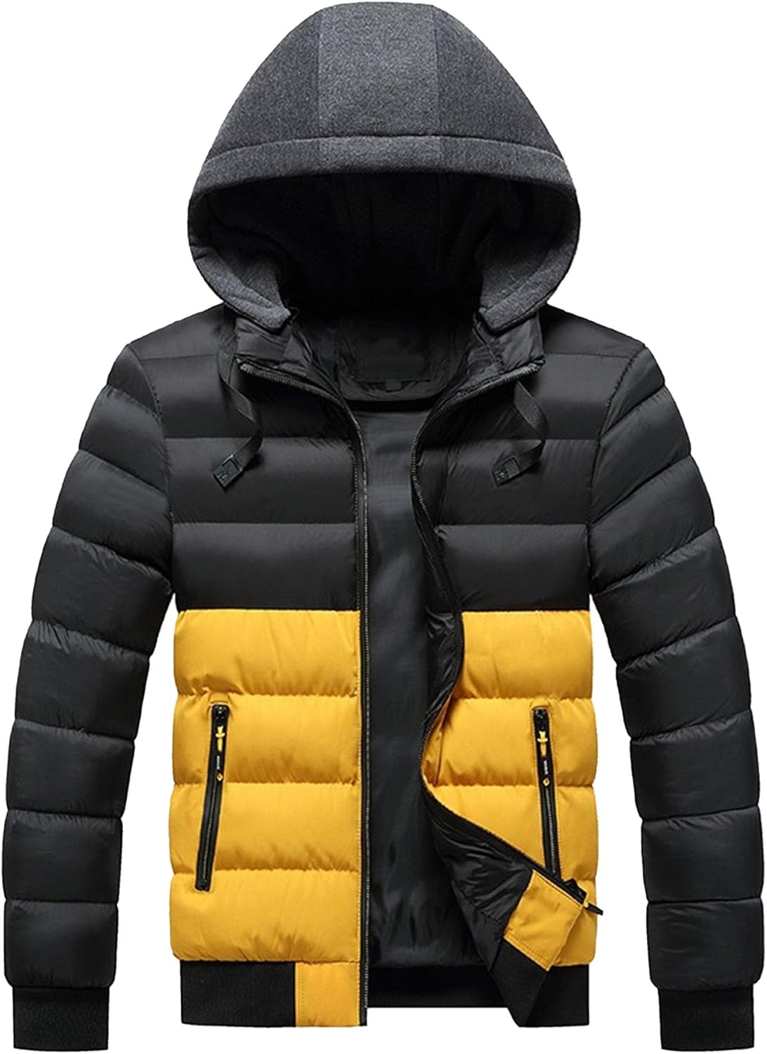 DGHM-JLMY Men's Winter Color Block Parka Jacket Hooded Puffer Jackets Warm Lightweight Thicken Ski Coat Outerwear