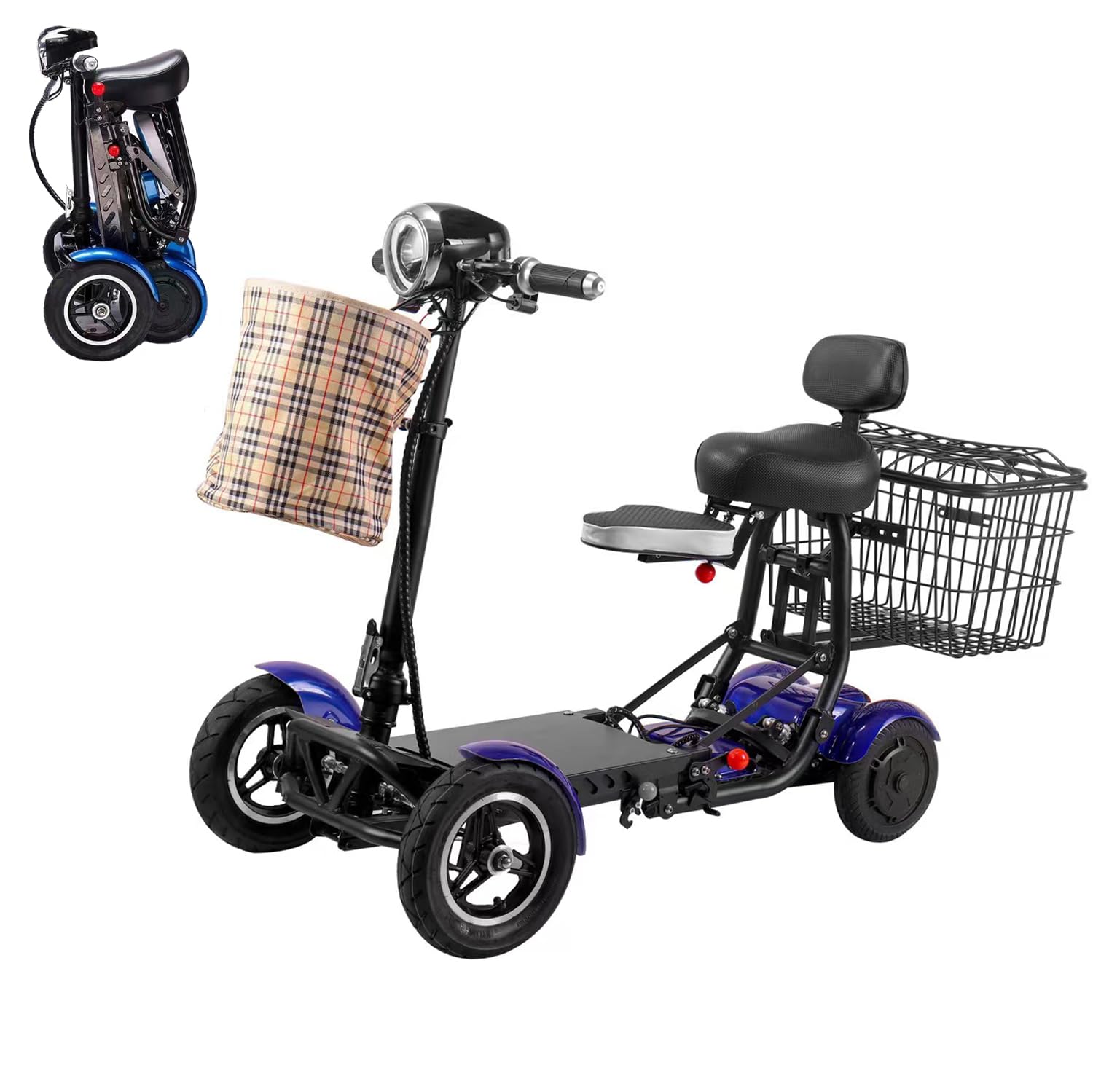 LangTu 電動シニアカート 走行40km リチウムイオン電池 全自動車椅子 電動ミニカー 折り畳み 軽量車いす 電磁ブレーキ 歩行補助 電動車いす 電動車椅子 四輪車 運転免許不要 PSE適合 TAISコード取得済 高齢者用 障害者用（青）