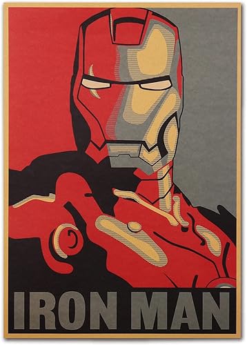 Póster vintage de Marvel Superhero Iron Man, retro, de 20 x 14 pulgadas, sin marco, de Marvel, Vengadores, arte de pared, papel de estraza para