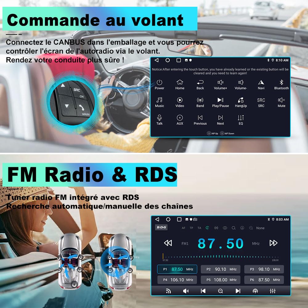 AWESAFE Autoradio pour Renault Clio 2 2000-2012/Clio Campus, 9 Pouces Écran Tactile 2Go+64Go avec CarPlay & Android Auto sans Fil, GPS WiFi Bluetooth FM/RDS DSP, Commandes au Volant