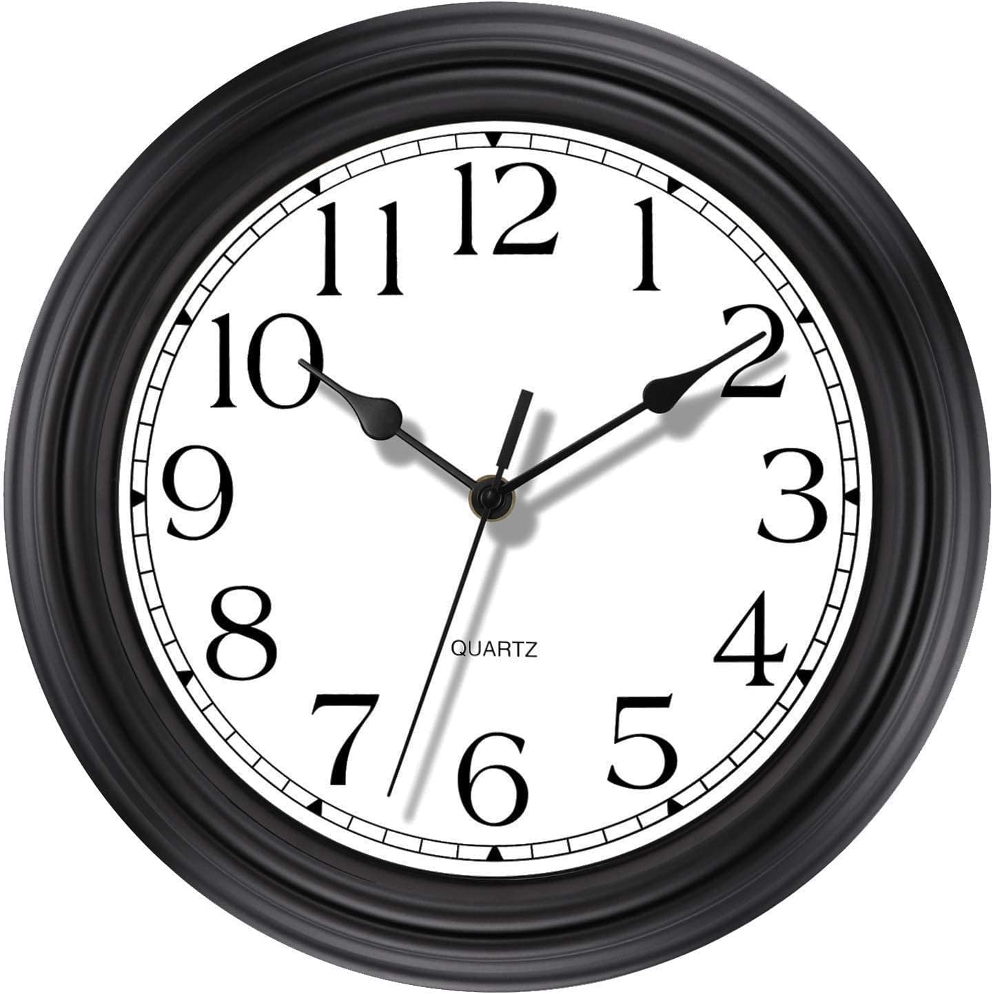 Foxtop Silent Non-Ticking Round Classic Clock Retro Quartz Decorative Battery Operated Wall Clock for Living Room Kitchen Home Office (12inch, Black)