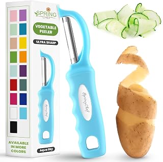 SpringChef Premium Swivel Vegetable Peeler: Ultra-Sharp Stainless Blades, Soft Grip Handle - Best for Potatoes, Carrots, Fruits & Veggies (Aqua Sky)