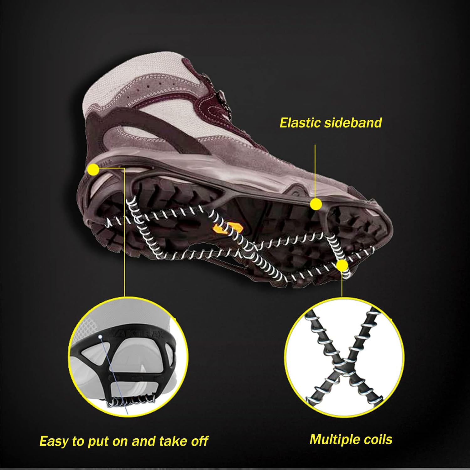Traction Snow Grips for Boots Shoes Women Men Anti Slip Stainless Steel Spikes Safe Protect for Hiking Fishing Walking Clim (M)