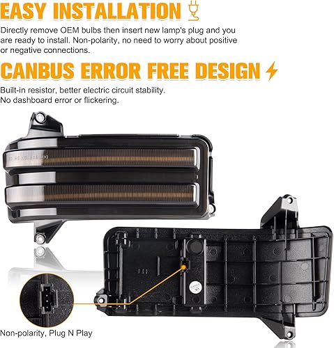 Miniatura 5 de Gempro Marcador de espejo lateral ámbar secuencial LED, señales de giro, luces blancas de carga para estacionamiento, lámparas de espejo de remolque