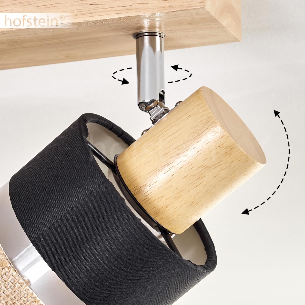 Plafoniera Fallhagen, lampada da soffitto moderna in legno/metallo/lino nei colori naturale/cromo/nero, lampada a 2 luci dal design scandinavo con faretti regolabili, 2 x E14, senza lampadine