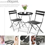tectake® Bistro Set with 1 Garden Table & 2 Chairs, Foldable Design with Stylish Slats, Steel Frame, Floor-Protective & Non-Slip Feet, No Assembly - Garden Furniture for Patio & Balcony - Black - 3