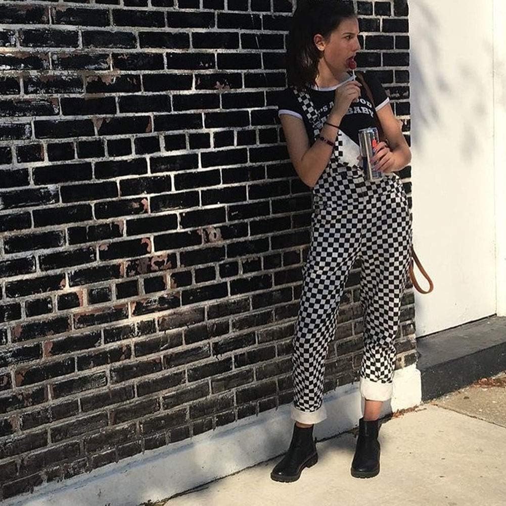 Women's Classic Checkerboard Bib Overalls - Black & White Plaid