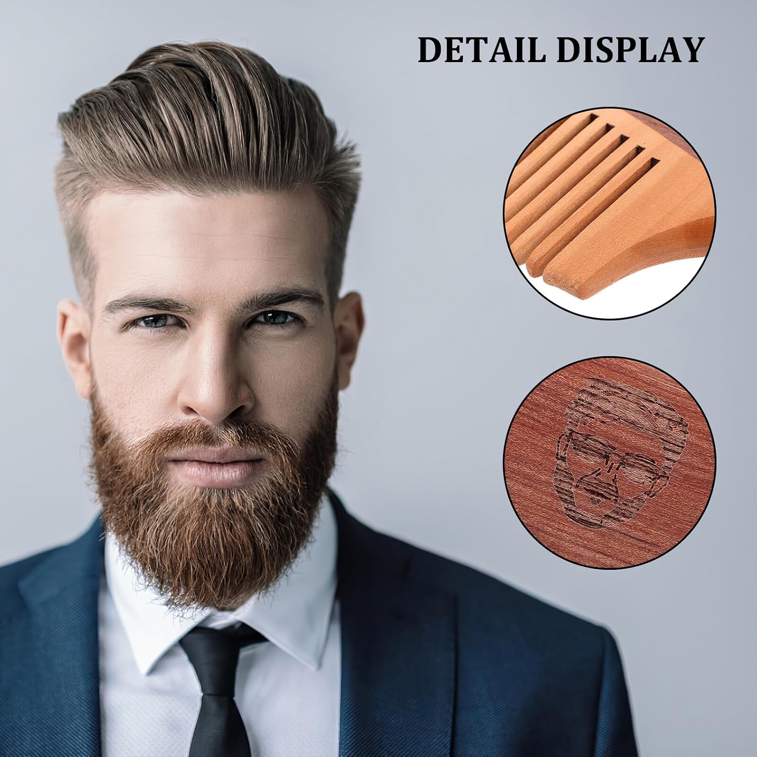 Wide Tooth Beard Comb and Mustache Brush for Men, Handmade Wooden Hair Grooming Comb with Scalp Massage, Anti-static Design for Styling and Cleaning Facial Hair, Travel-friendly
