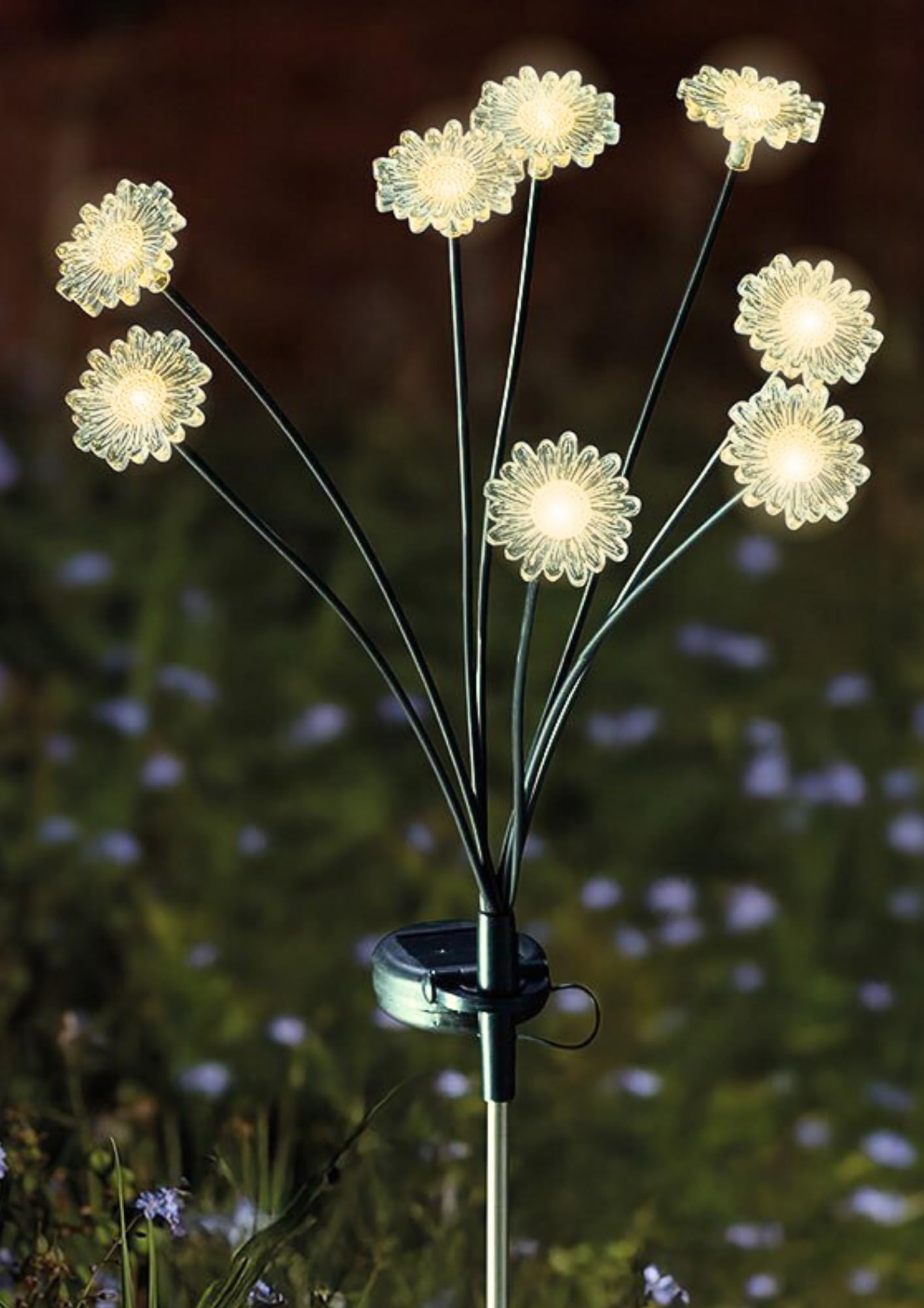 Garden Mile 70cm Daisy Solar Stake Light - 8 Stem LED Flower Lamp with Warm White Fairy Lights for Outdoor, Pathway, Home Decor, & Lawn Ornaments - Durable Solar Garden Lights for Landscape Lighting