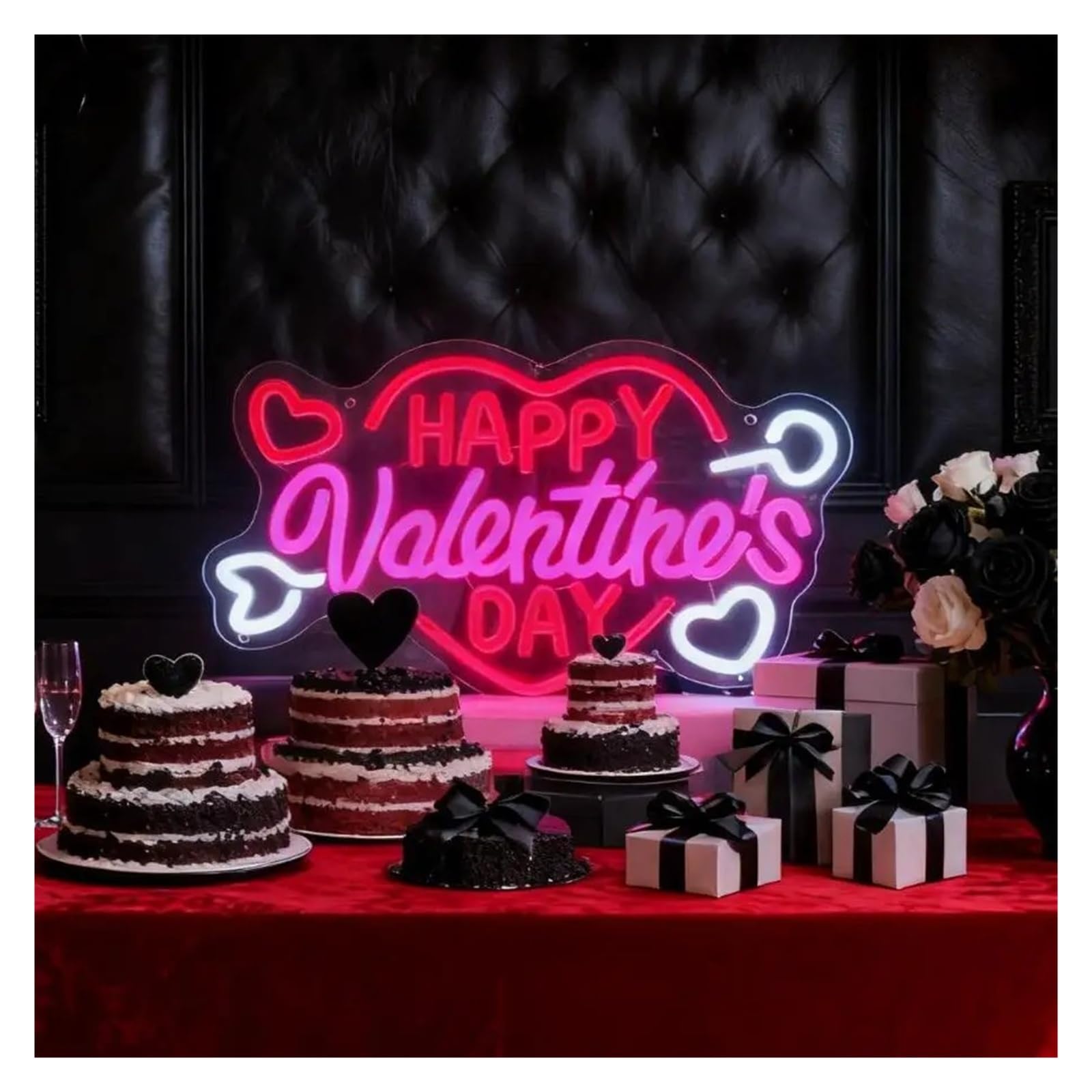Hängende Kunst-Leuchtreklamen Happy Valentine's Day Neonlichtschild, USB-dimmbare Wanddekoration für Schlafzimmer, Spielzimmer, Wohnzimmer, Party 14.96x9.65in