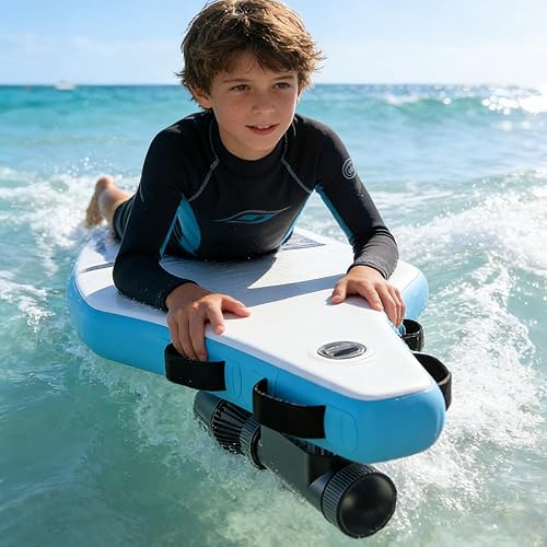 Electric Surfboard with Watch Remote Control, Motorized Water Board with Removable Diver Propeller & Inflatable Pad, Fast Setup, Portable for Lake Ocean Diving Floating Family Fun