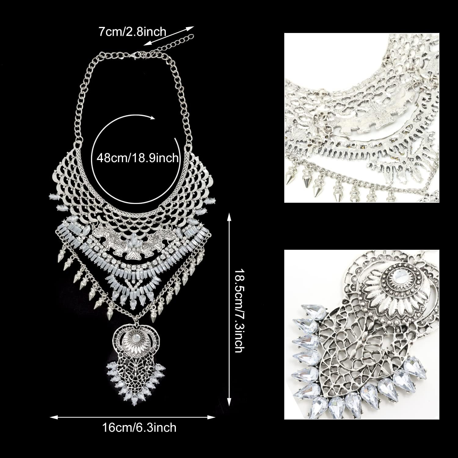 yueton Boho Coin Statement Necklace Long Tassel Chunky Necklace Vintage Gypsy Bohemian Ethnic Tribal Collar Choker Necklace for Women - Image 4