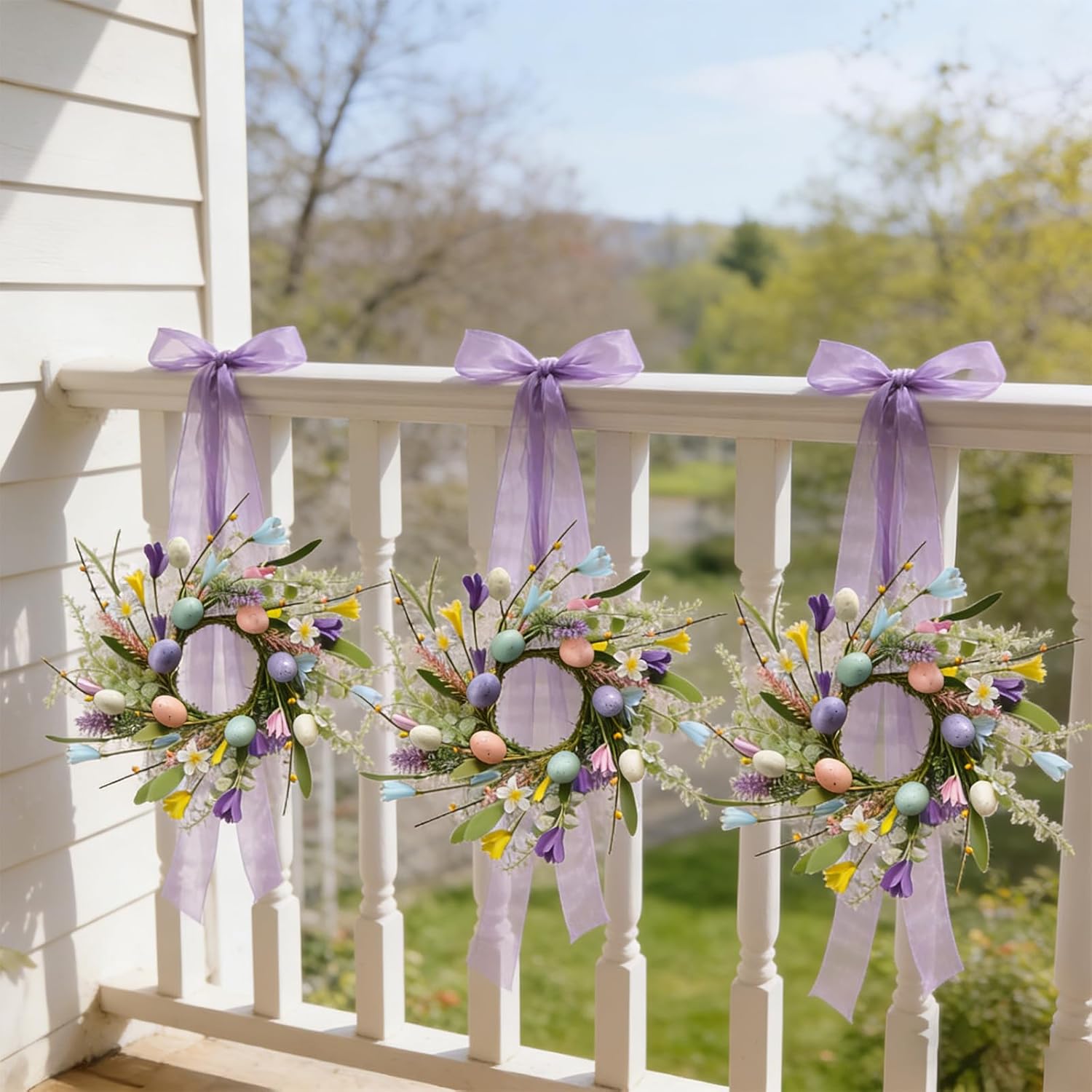 6 Pcs Small Easter Hanging Wreaths for Cabinets with Eggs and Flowers Spring Mini Candle Rings Wreath for Home Kitchen Front Door Window Porch Wall Wedding Pillar Candle Holder Table Cnterpieces Decor - Image 3