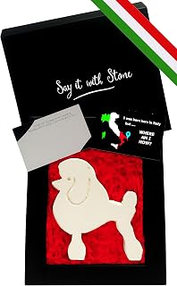 Stone Poodle Handmade in Italy contains Fossil Fragments - Gift Box & Blank Message Card Incl - Symbol of Friendship, Devotion, Protection, Loyalty & Love - Dog Lovers Mom Sister Her