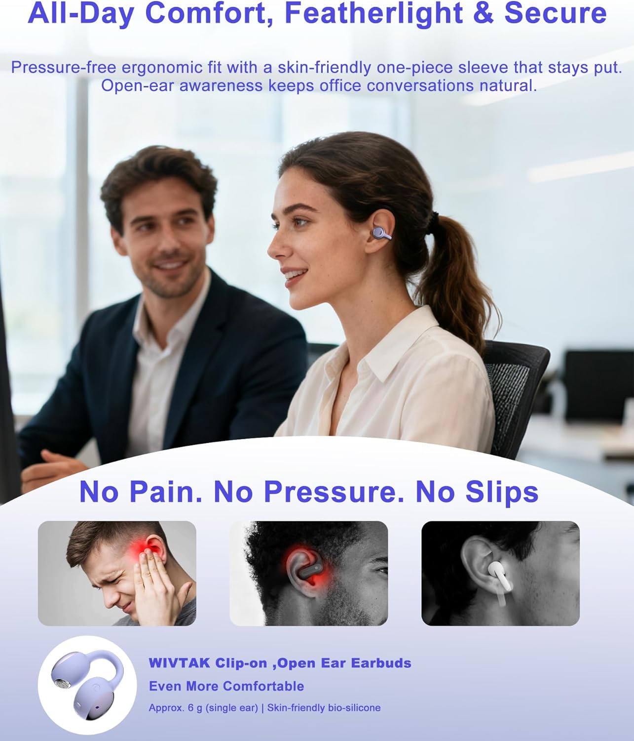 Clip-On Earbuds Open Ear Bluetooth5.3 Headphones, Ergonomic Comfort Sports Earphones with 50H Playtime, Smart Digital Display, IPX5 Waterproof, Gift for Valentine's Day and Anniversary, Birthday - Image 3