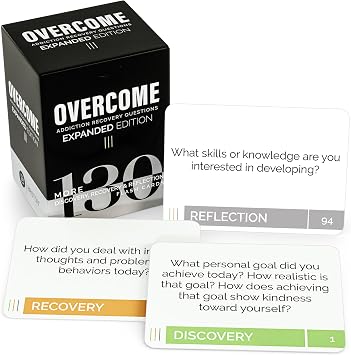 Overcome Addiction Recovery Questions Expanded Edition 130 Therapy Prompt Flash Cards for Reflection, Group Counseling, Rehab & Recovery Support Discovery, Recovery & Reflection by Briston