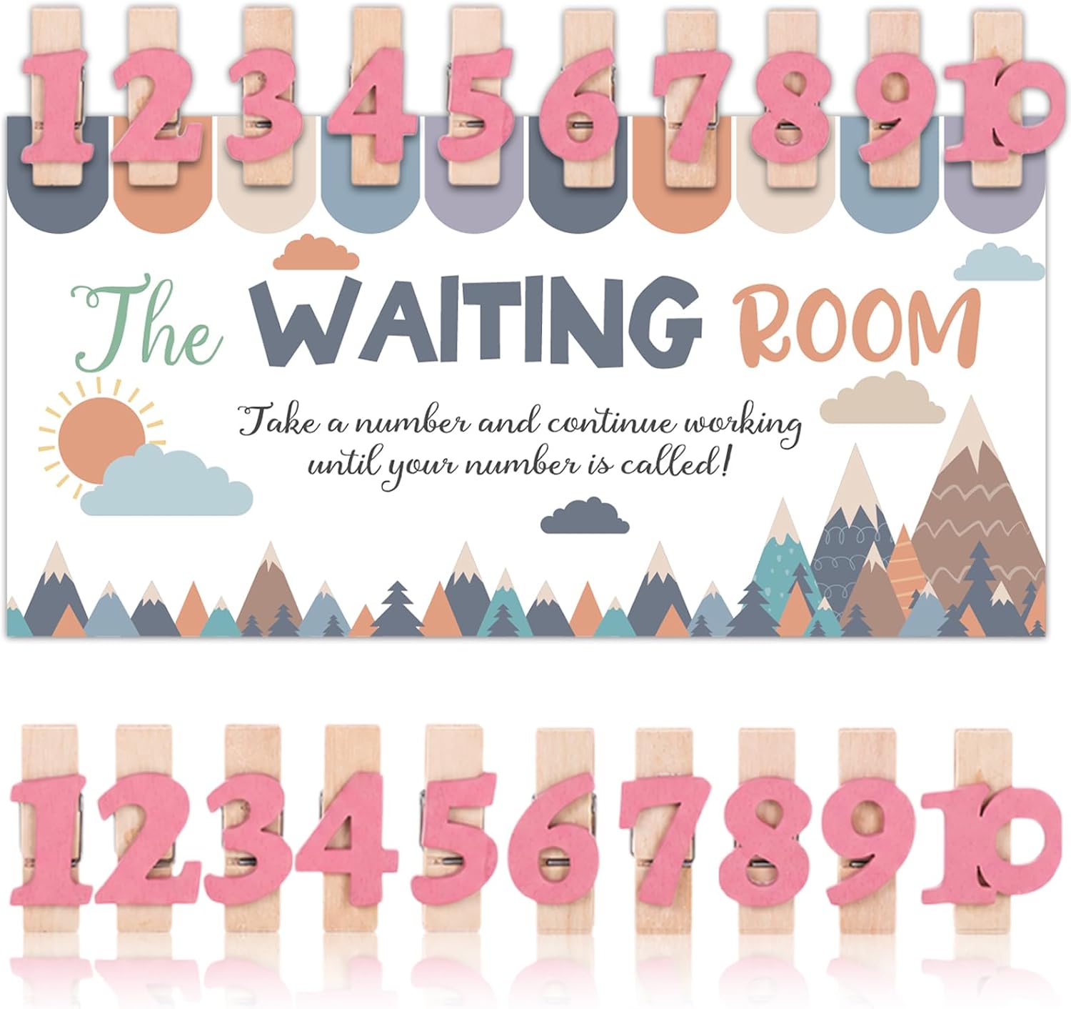 22 Pcs Mountains Classroom Management Boho Waiting Room Clip Chart Waiting Room Poster Wooden Number Clip for Student Queue Management Teacher Behavior Visual Aid Classroom Must Haves Back to School