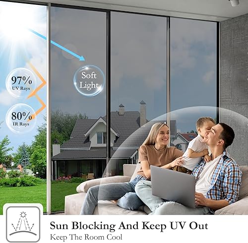 Miniatura 2 de Película de privacidad unidireccional para ventana, bloqueo solar, reflectante, extraíble, se adhiere para vidrio, no se ve hacia afuera, bloqueador