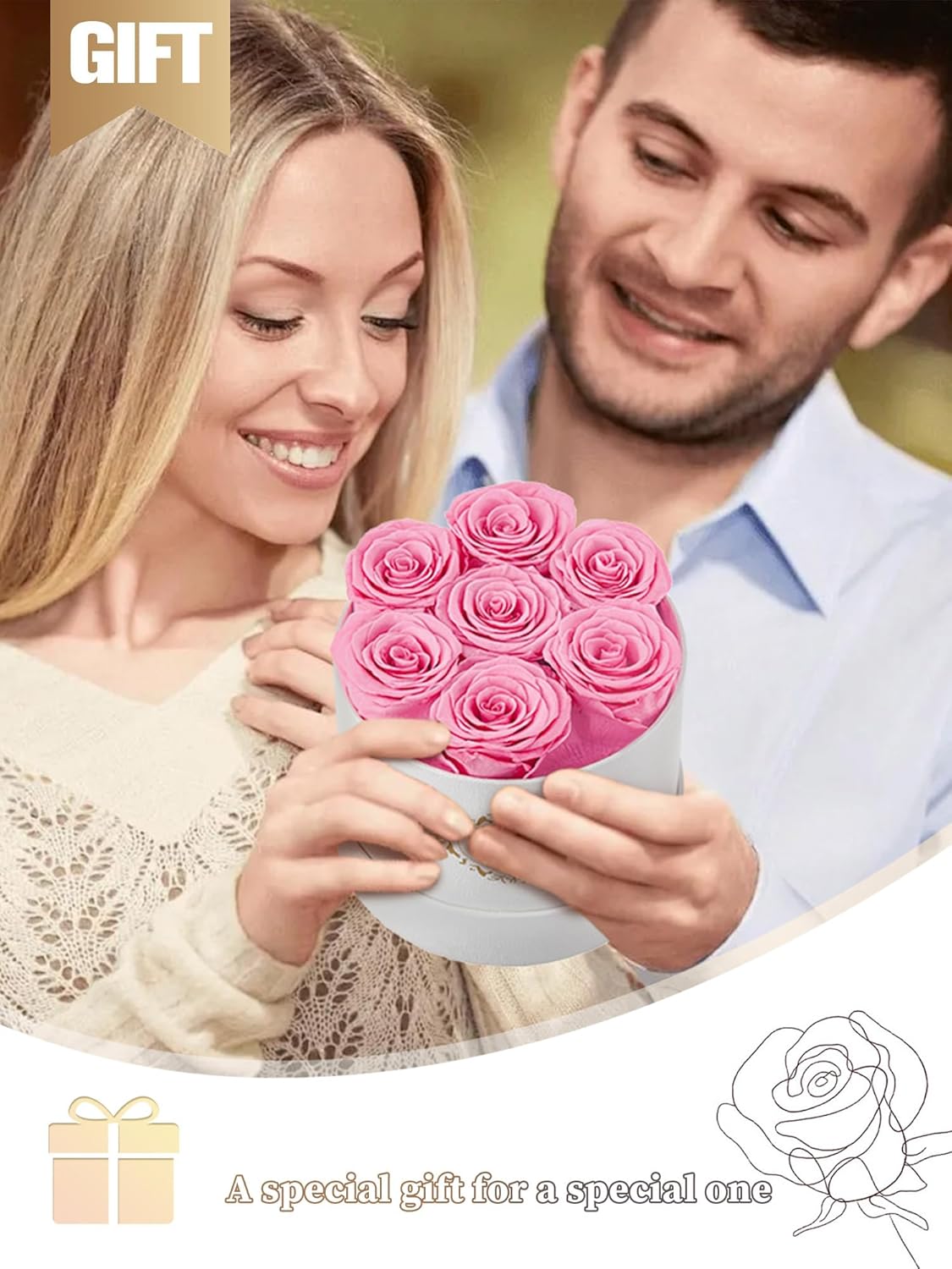 Beaulasting Long Lasting Preserved Roses in a Box Last a Year Forever Flowers for Her Mom Wife Anniversary Birthday (Round White Box, Pink) - Image 2