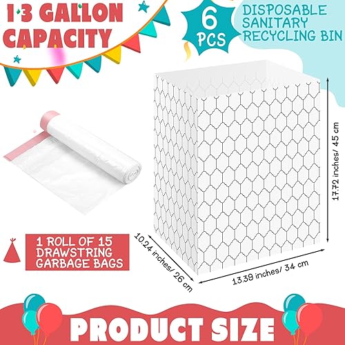 Miniatura 2 de Sliner 6 botes de basura desechables de 13 galones para fiestas, bolsas de basura y cinta de doble cara, contenedores de basura portátiles para