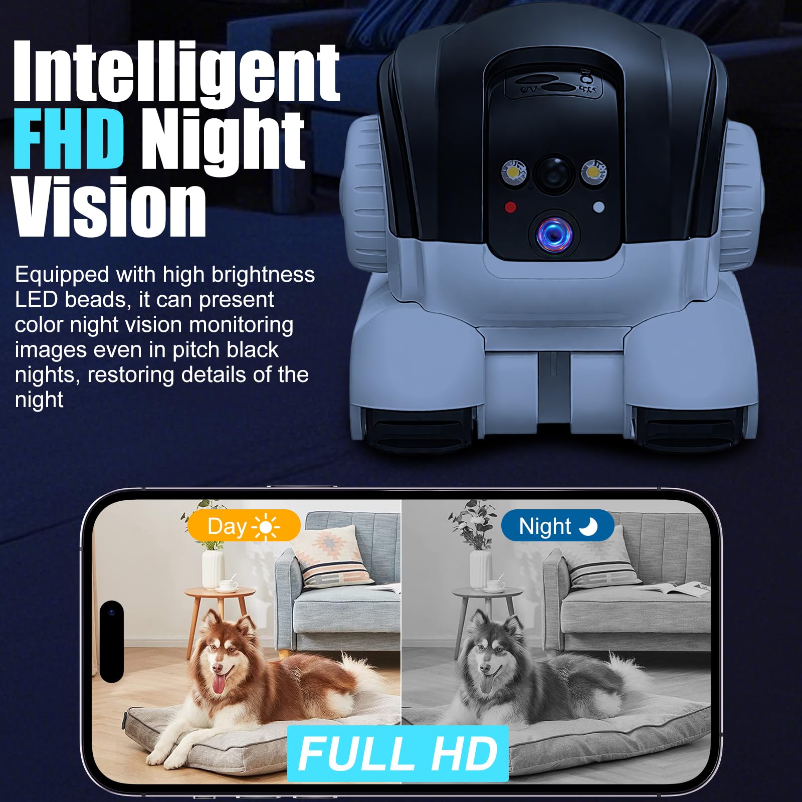 Haustierkamera Roboter, 1080P Dual Kameras Intelligente Roboterkamera, Blinkybot Camera mit IR-Nachtsicht, 2 Wege Audio, Bewegungserkennung, Videoaufzeichnung für Haustiere, Haus, Kids