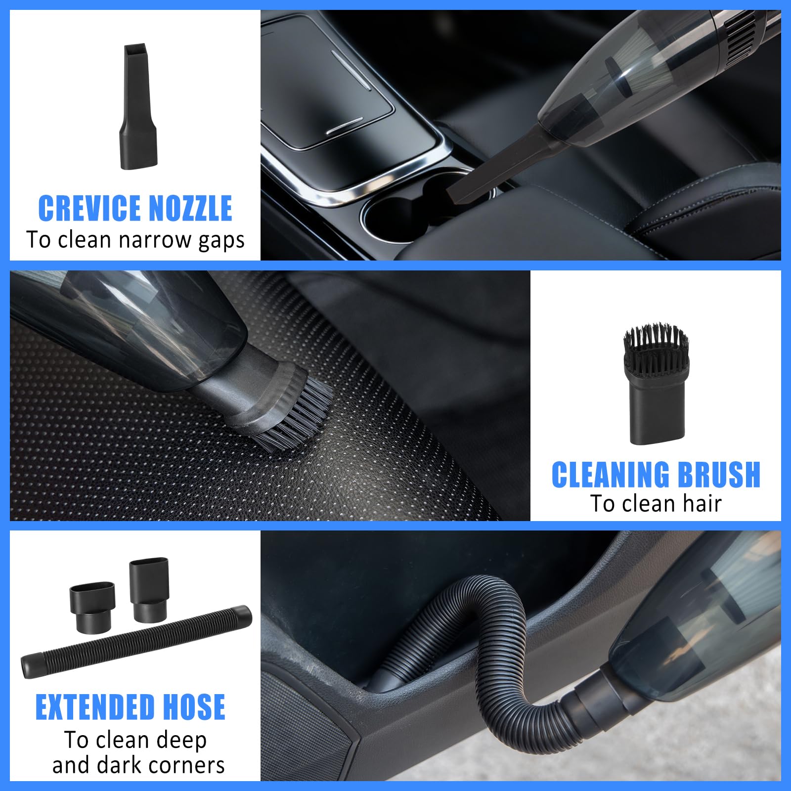 Kit di pulizia per auto, kit per la pulizia degli interni dell'auto, con aspirapolvere portatile ad alta potenza, set di spazzole, strumento per parabrezza, spolverino, asciugamani, strumenti