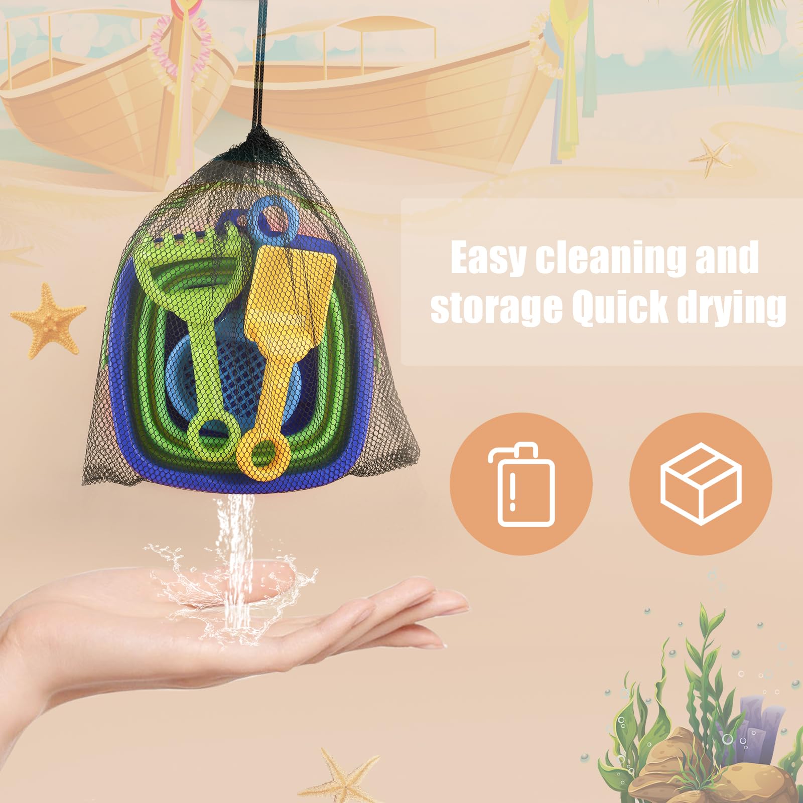 Set De Cubo De Playa Plegable Con 3 Palas Y Bolsa De Malla, Juguetes De Arena De Plástico Para Niños Y Niñas, Ideal Para Verano Y Viajes