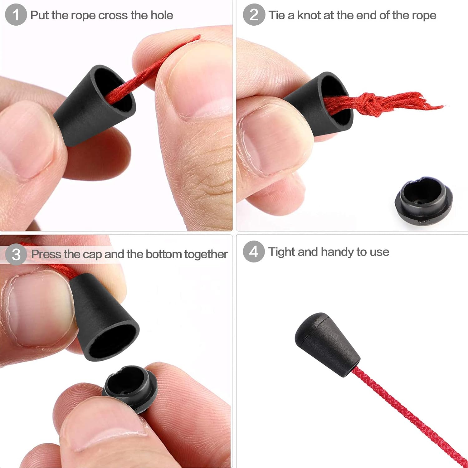 Inovat 20 Pcs Black Color Plastic Cord Lock Stopper Detachable Cap Cord Locks Stop End for Lanyard Backpack Clothing