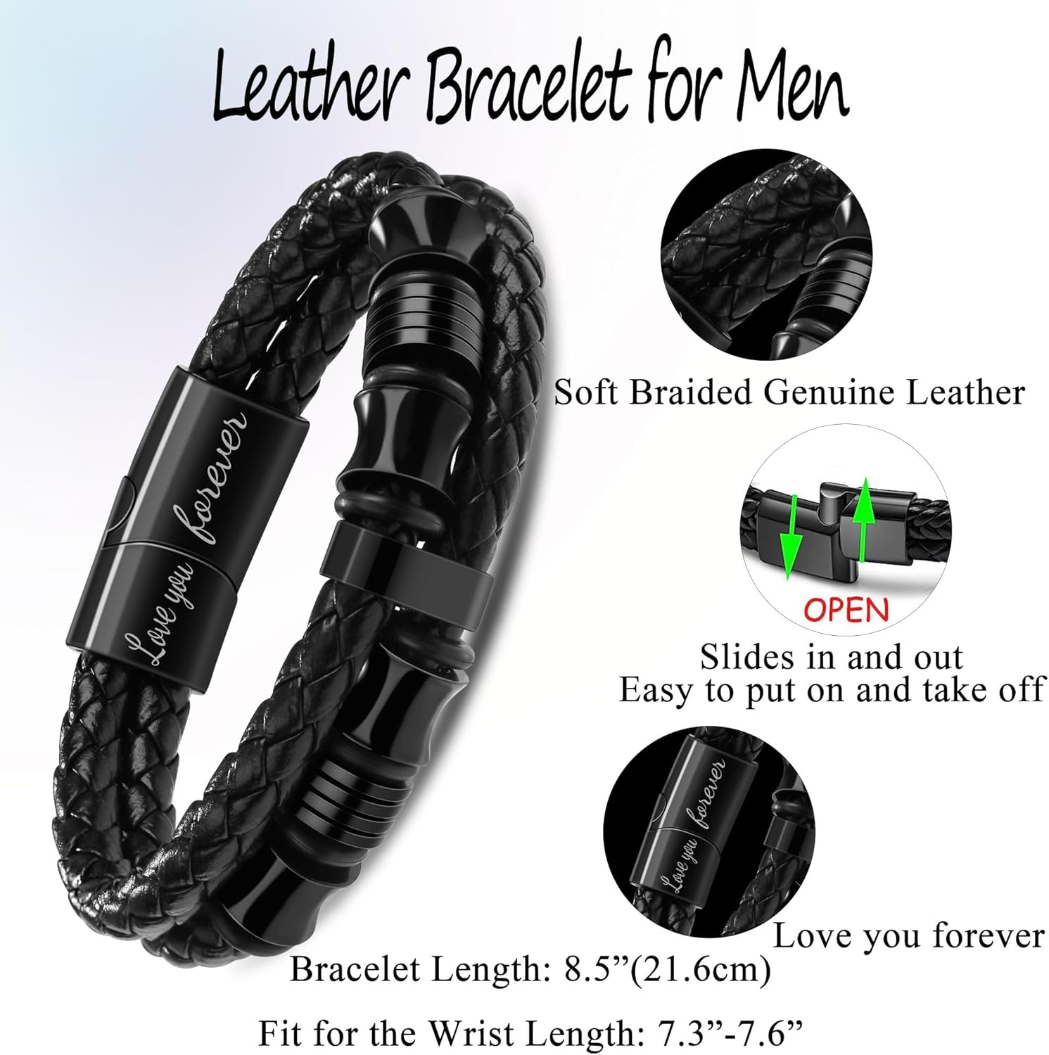 Memgift 𝐋𝐞𝐚𝐭𝐡𝐞𝐫 𝐁𝐫𝐚𝐜𝐞𝐥𝐞𝐭 𝐅𝐨𝐫 𝐌𝐞���� Birthday Valentines Day Gifts for Son Grandson Man Dad Boyfriend Husband Brother Double-Row Braided Leather Bracelet for Men 7.5 8.5 9 Inches - Image 8