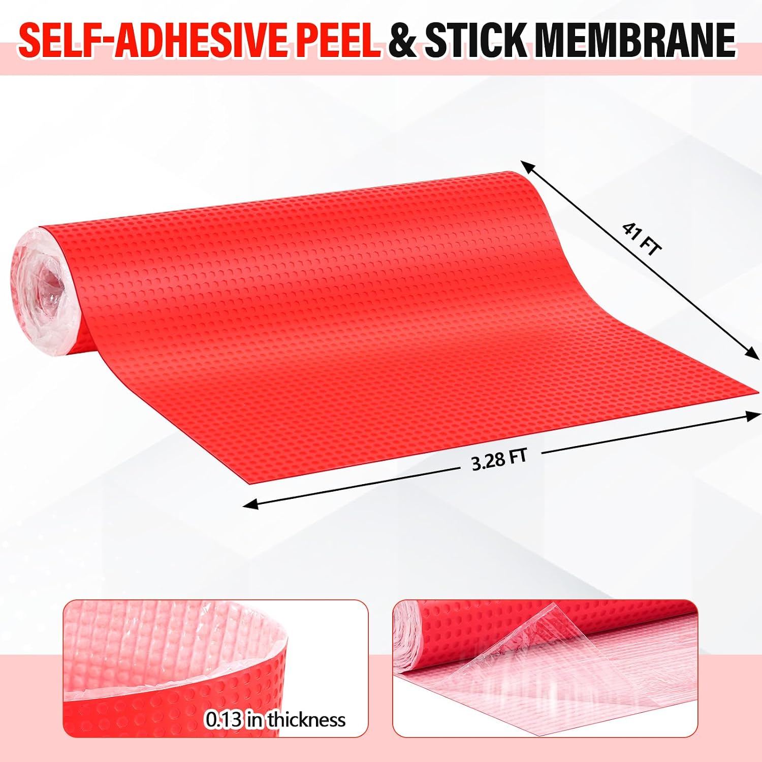 Drydiet 135sqft Uncoupling Membrane for Tile Floor Self-Adhesive Tile 1/8''(3.3mm) Uncoupling Membrane Waterproof Crack Prevention Anti Fracture Floor Underlayment for Bathroom Kitchen