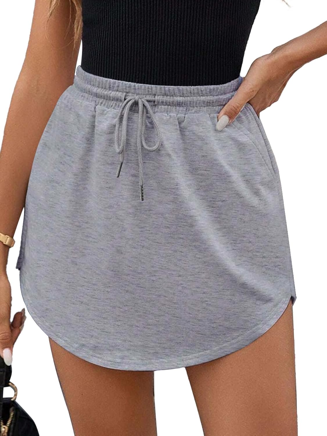 SOFIA'S CHOICE Women's Drawstring Sweat Skirt High Waist Mini Skirts Skorts with Pockets - Image 4