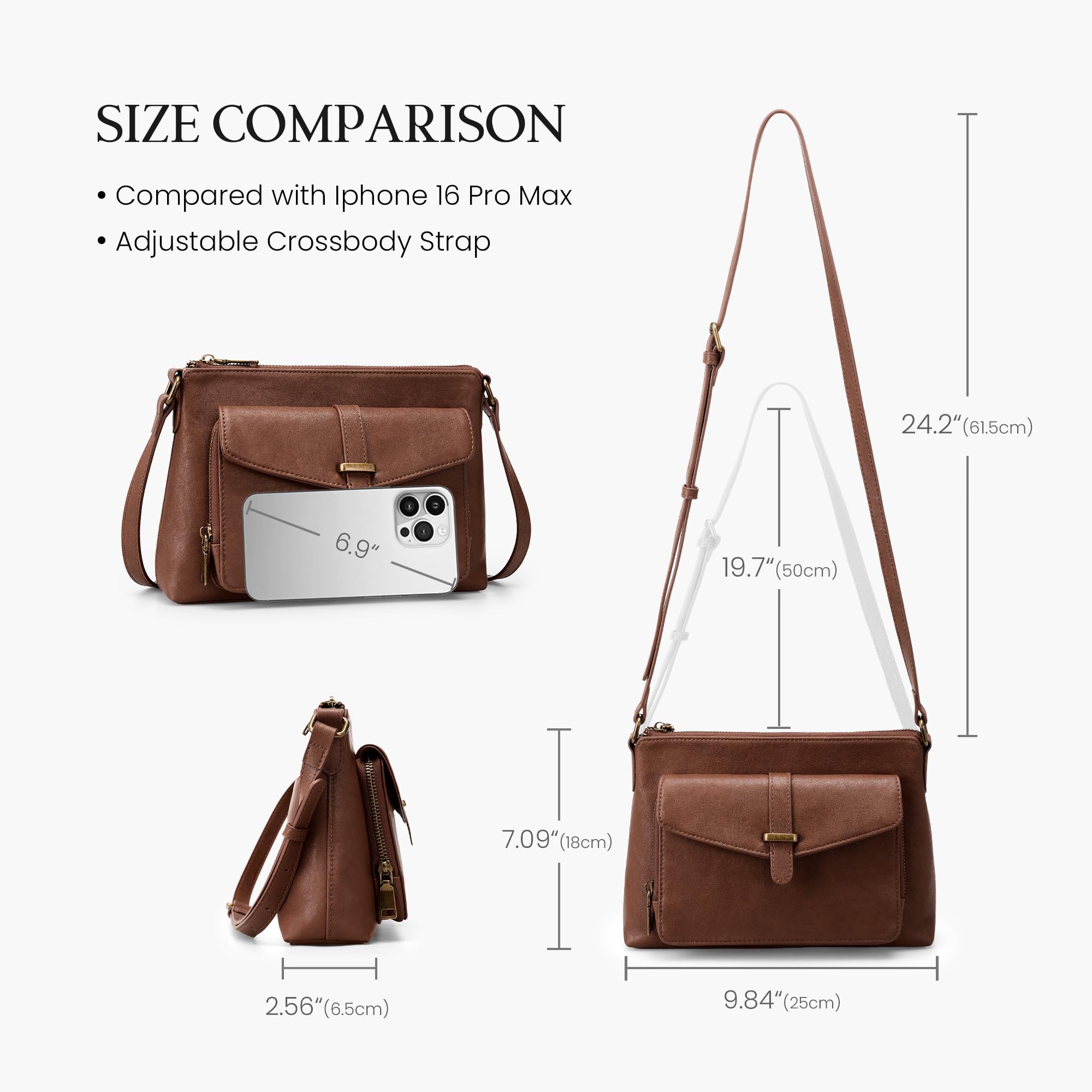 befen Bolsos Bandolera de Cuero Auténtico para Mujer con Monedero RFID Incorporado - Bolsa de Mensajes Mujer Bolso de Cruz