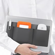Lacdo 3-Bag Mouse Holder for Laptop Stick on, External Hard Drive SSD Holder for Laptop, Stick on Pouch Adhesive Envelopes Organizer for Magic Mouse/HDD/SSD/Cables and More Accessories, Grey
