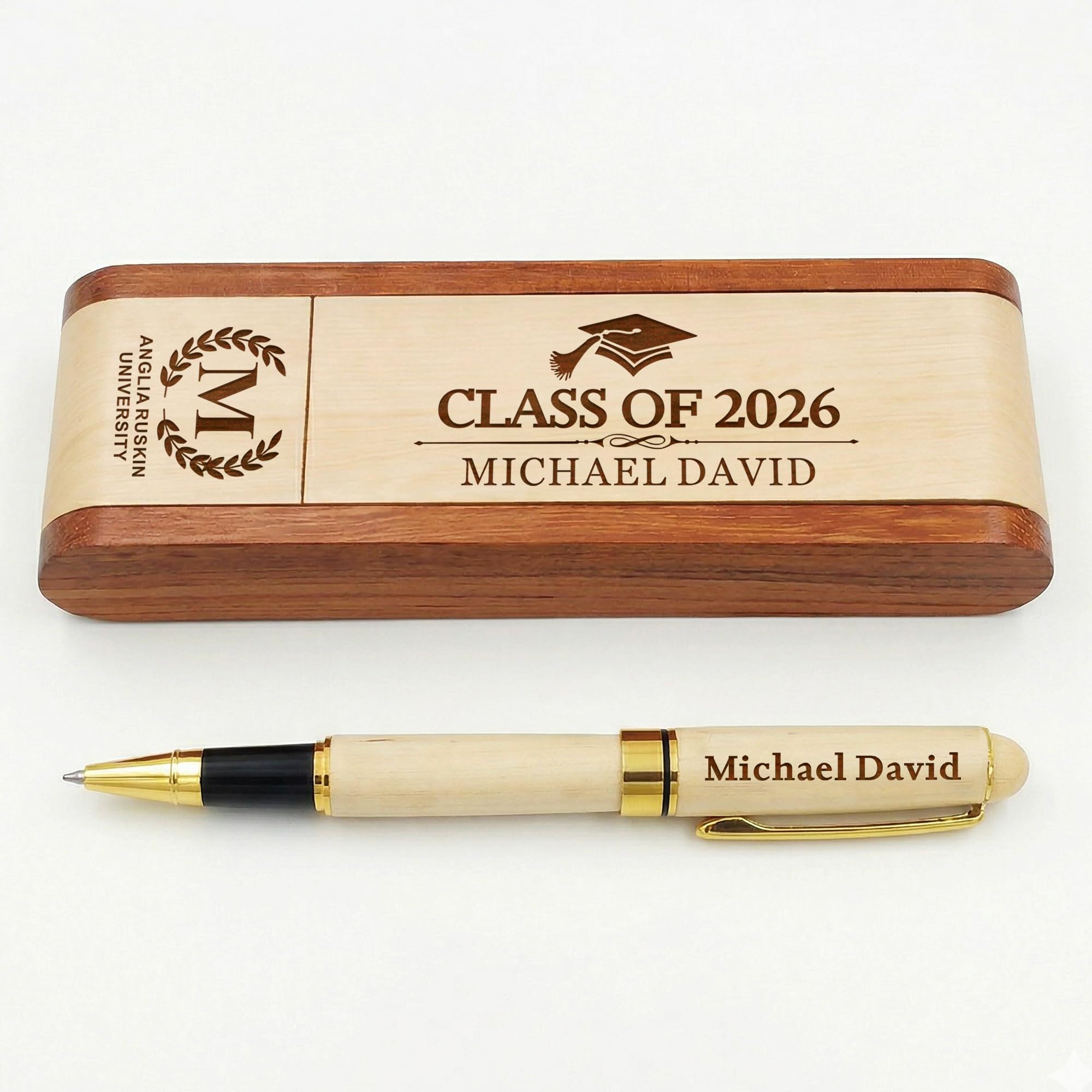 EDSG Personalised Ballpoint Pens, Custom Engraved Wooden Ballpoint Pen and Box Set, Class of 2026 Graduation Gifts for High School, College, Her, Him, Daughter, Son, Granddaughter (Design 3)